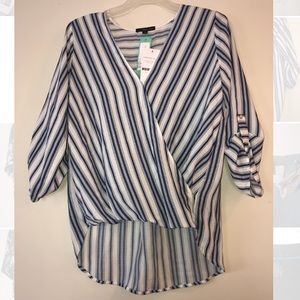 Blue & White Striped Allan Rolltab Top | West Kei
